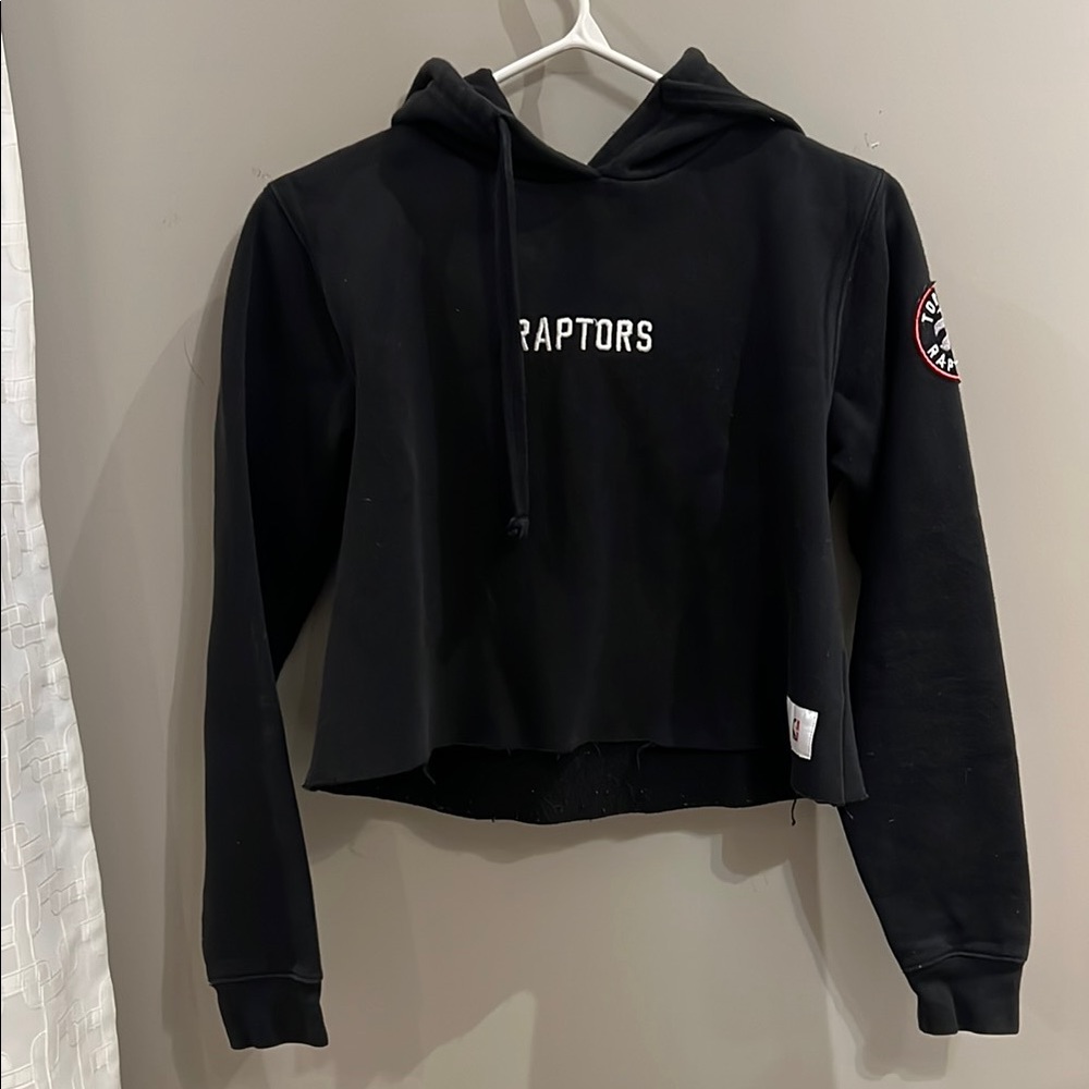 Raptors Black Cropped Long Sleeve Hoodie Sweatshirt
